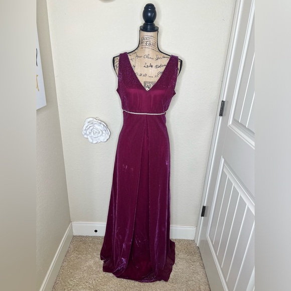 NTM Vintage Scott McClintock Iridescent Overlay Burgundy Empire Waist Gown Sz 12